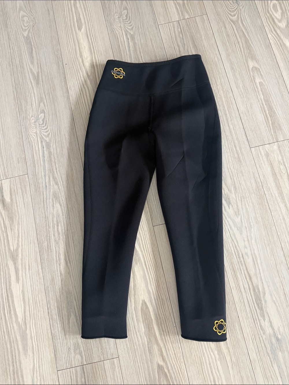 Women's Black Straight-Leg Performance Pants with Yellow Atom Detail